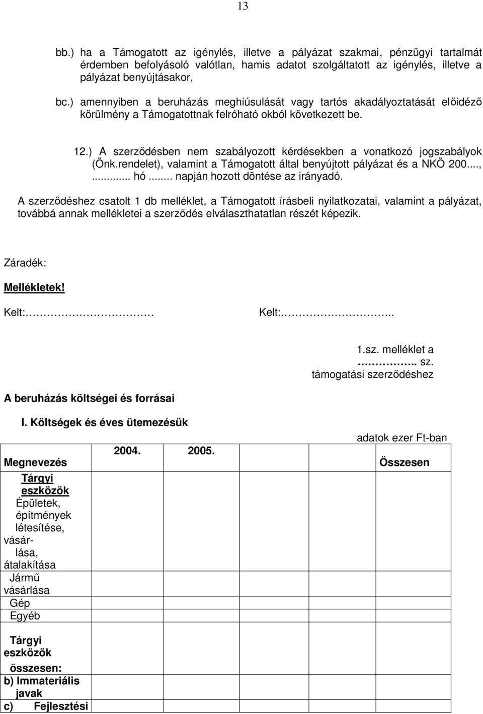 ) A szerződésben nem szabályozott kérdésekben a vonatkozó jogszabályok (Önk.rendelet), valamint a Támogatott által benyújtott pályázat és a NKÖ 200...,... hó... napján hozott döntése az irányadó.