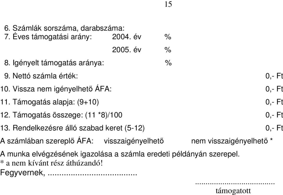 Támogatás összege: (11 *8)/100 0,- Ft 13.