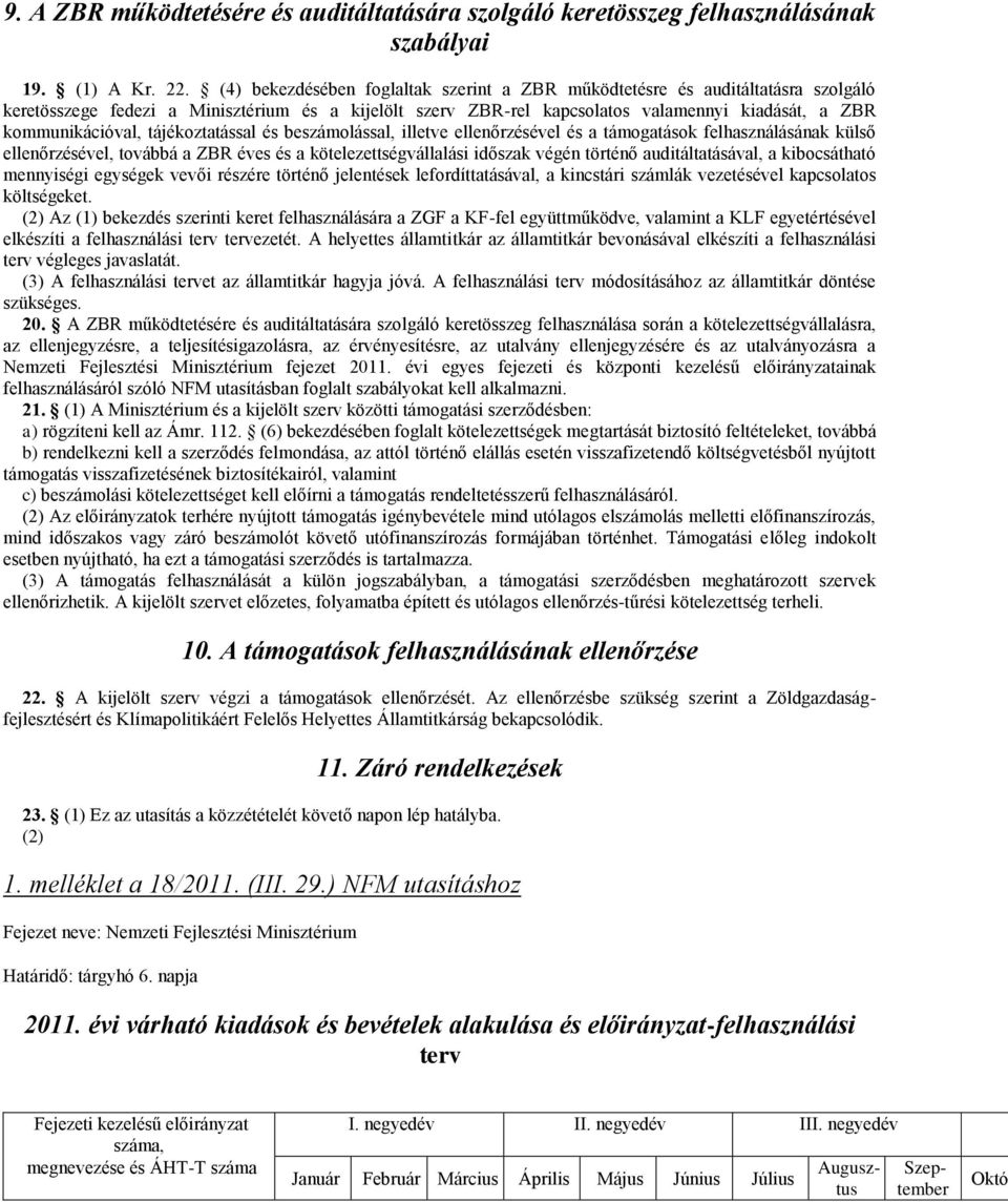 tájékoztatással és beszámolással, illetve ellenőrzésével és a támogatások felhasználásának külső ellenőrzésével, továbbá a ZBR éves és a kötelezettségvállalási időszak végén történő auditáltatásával,