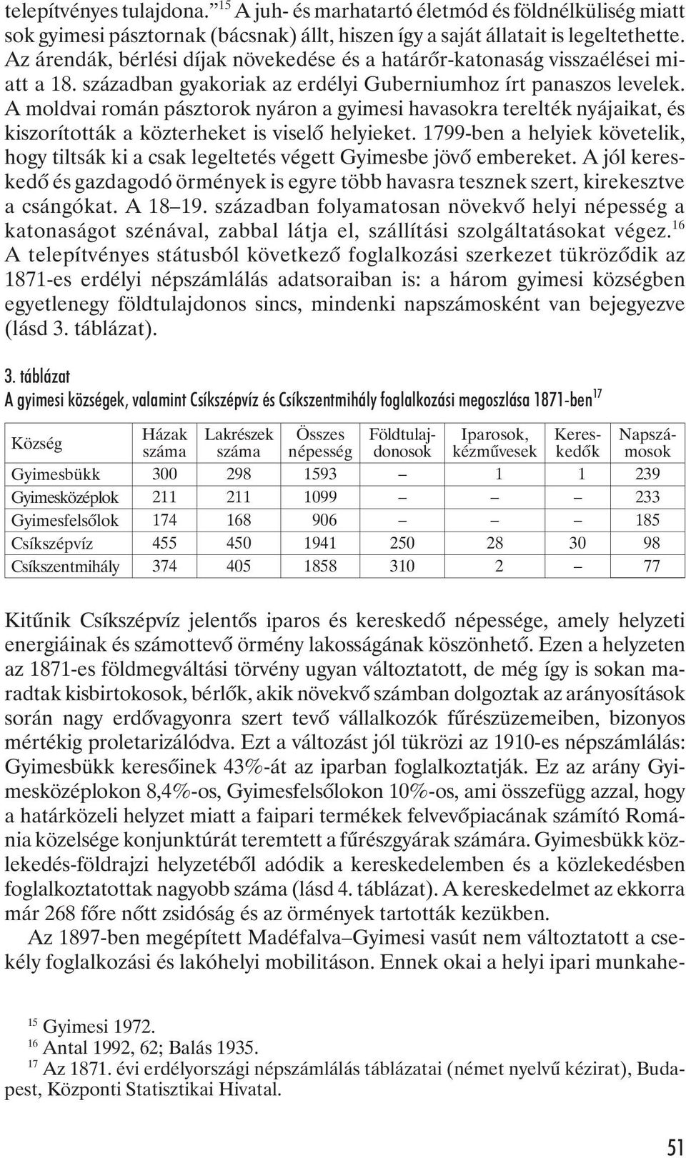 A moldvai román pásztorok nyáron a gyimesi havasokra terelték nyájaikat, és kiszorították a közterheket is viselõ helyieket.