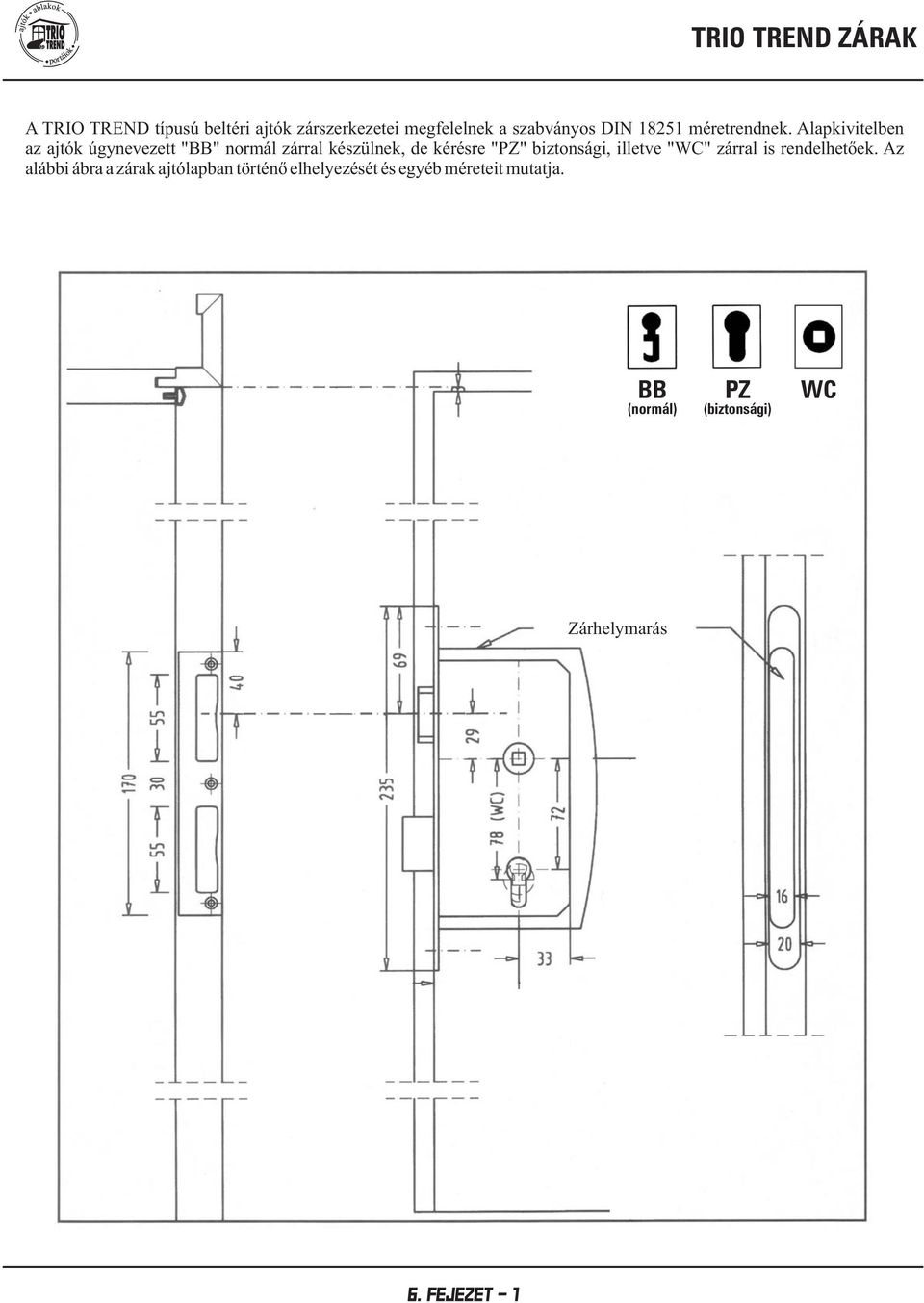 Alapkivitelben az ajtók úgynevezett "BB" normál zárral készülnek, de kérésre "PZ" biztonsági,