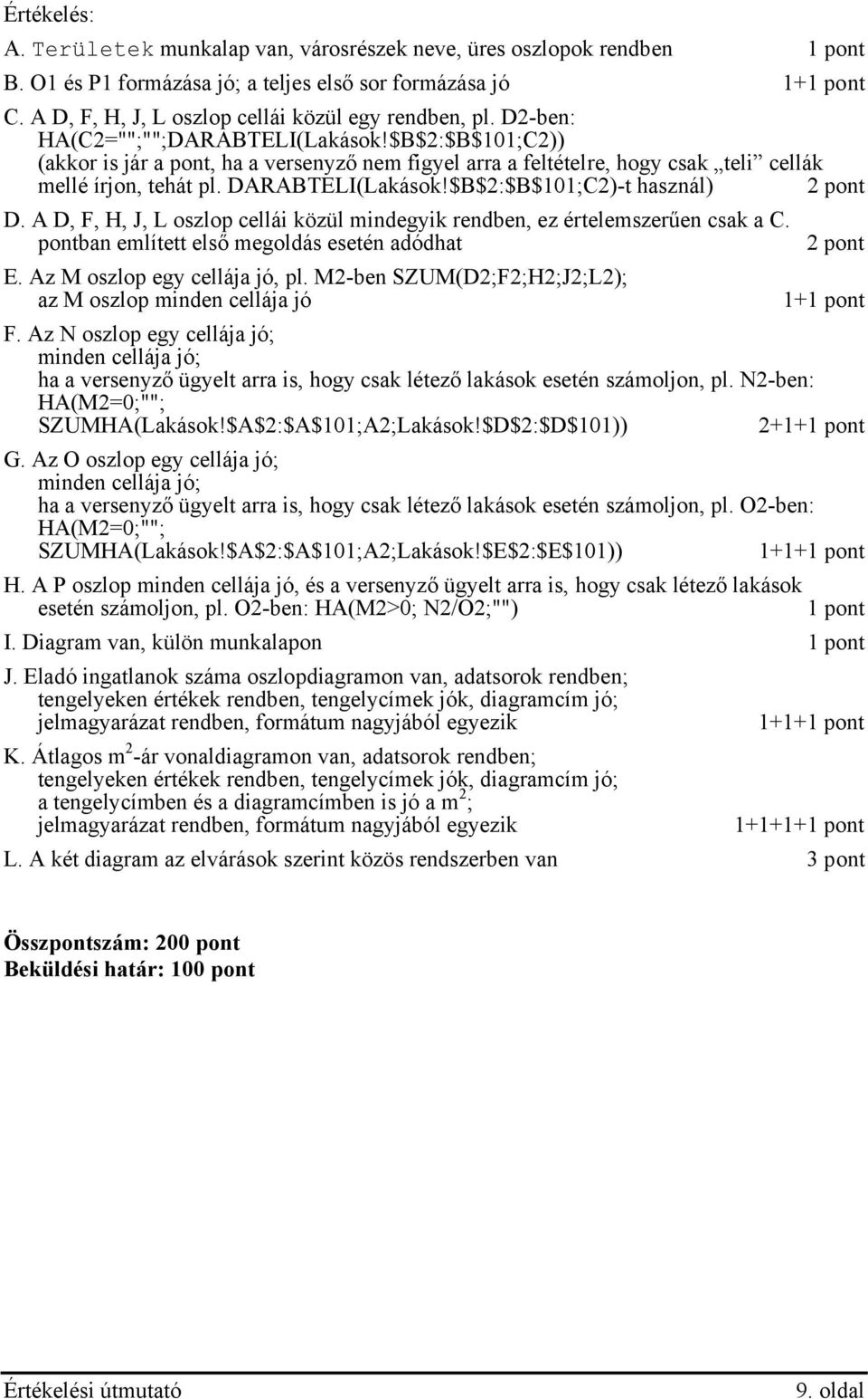 $B$2:$B$101;C2)-t használ) 2 pont D. A D, F, H, J, L oszlop cellái közül mindegyik rendben, ez értelemszerűen csak a C. pontban említett első megoldás esetén adódhat 2 pont E.