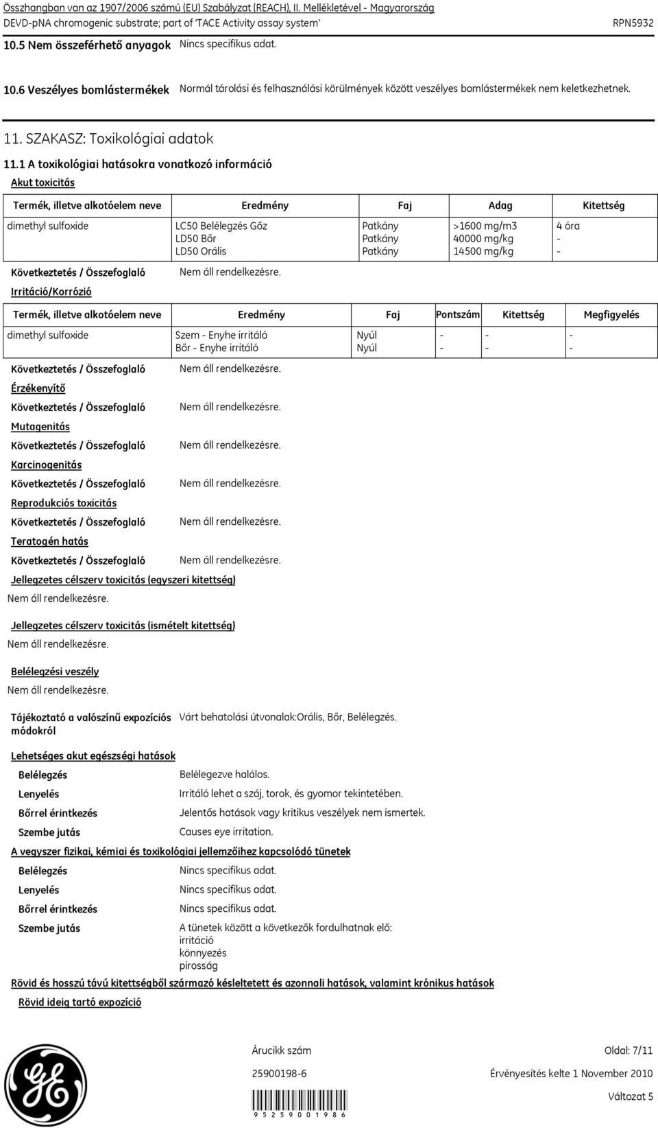 Patkány 40000 mg/kg - LD50 Orális Patkány 14500 mg/kg - Következtetés / Összefoglaló Irritáció/Korrózió Termék, illetve alkotóelem neve Eredmény Faj Pontszám Kitettség Megfigyelés dimethyl sulfoxide