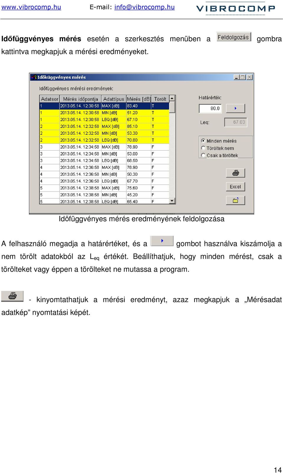 kiszámolja a nem törölt adatokból az L eq értékét.