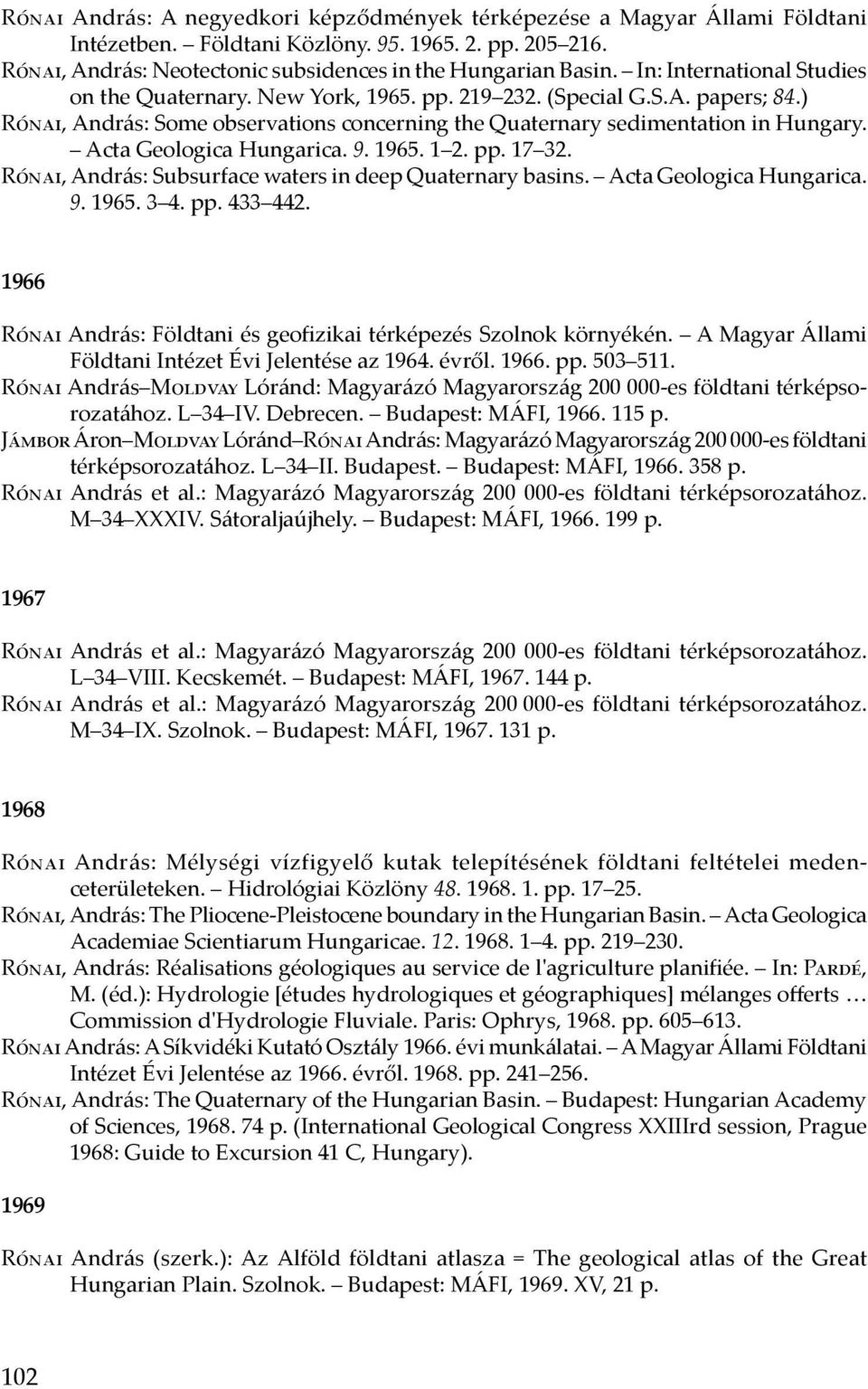Acta Geologica Hungarica. 9. 1965. 1 2. pp. 17 32. Rónai, András: Subsurface waters in deep Quaternary basins. Acta Geologica Hungarica. 9. 1965. 3 4. pp. 433 442.