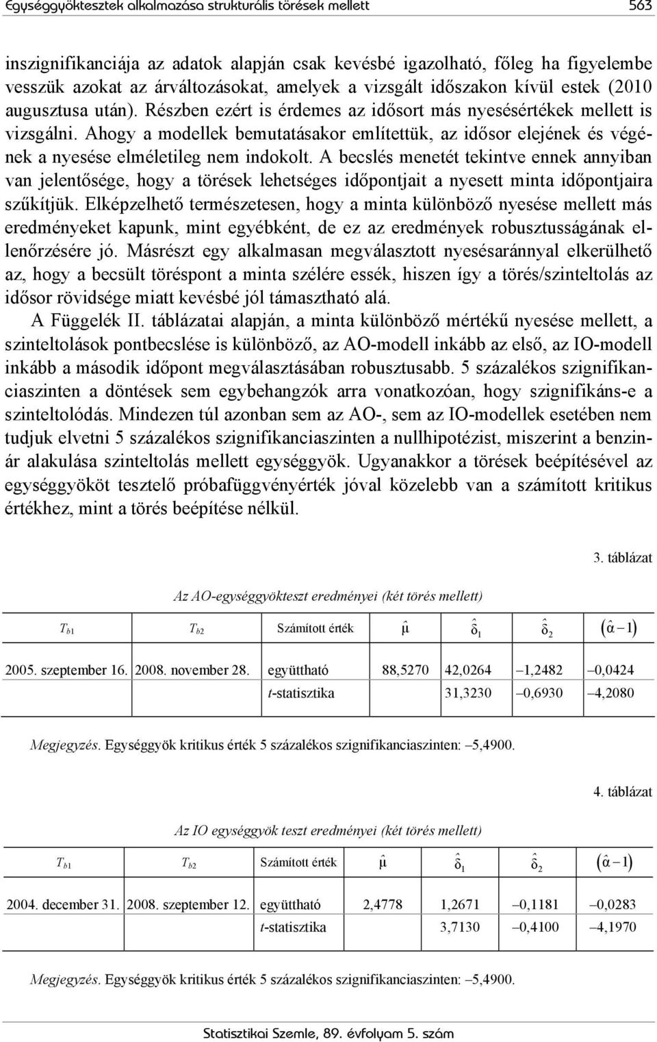 Ahogy a modellek bemutatásakor említettük, az idősor elejének és végének a nyesése elméletileg nem indokolt.