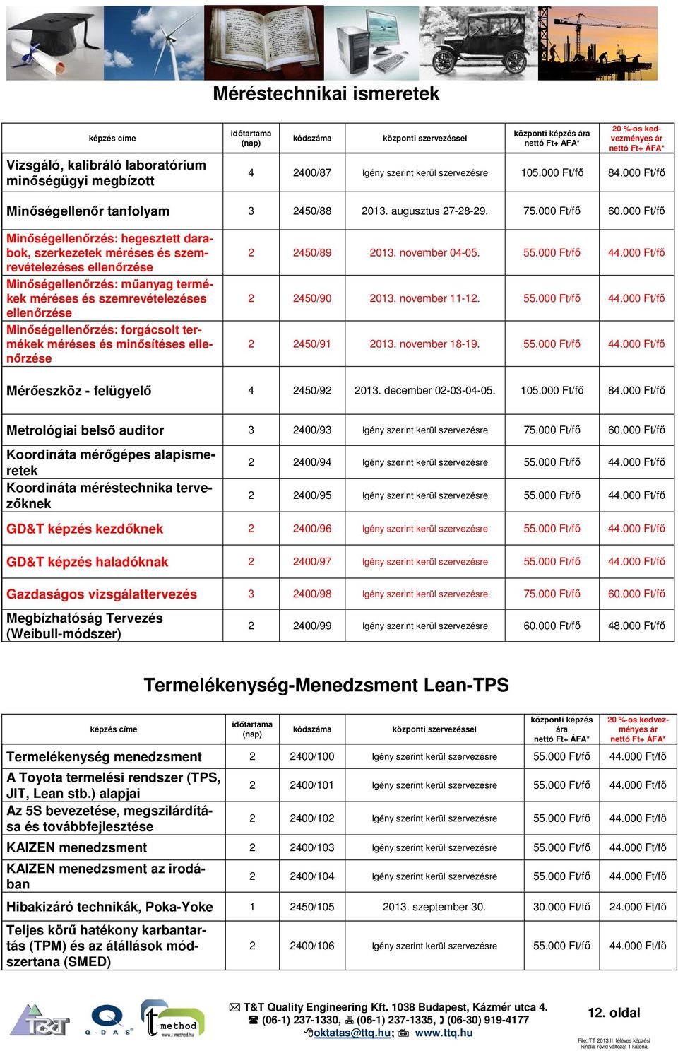 000 Ft/fő Minőségellenőrzés: hegesztett darabok, szerkezetek méréses és szemrevételezéses ellenőrzése Minőségellenőrzés: műanyag termékek méréses és szemrevételezéses ellenőrzése Minőségellenőrzés: