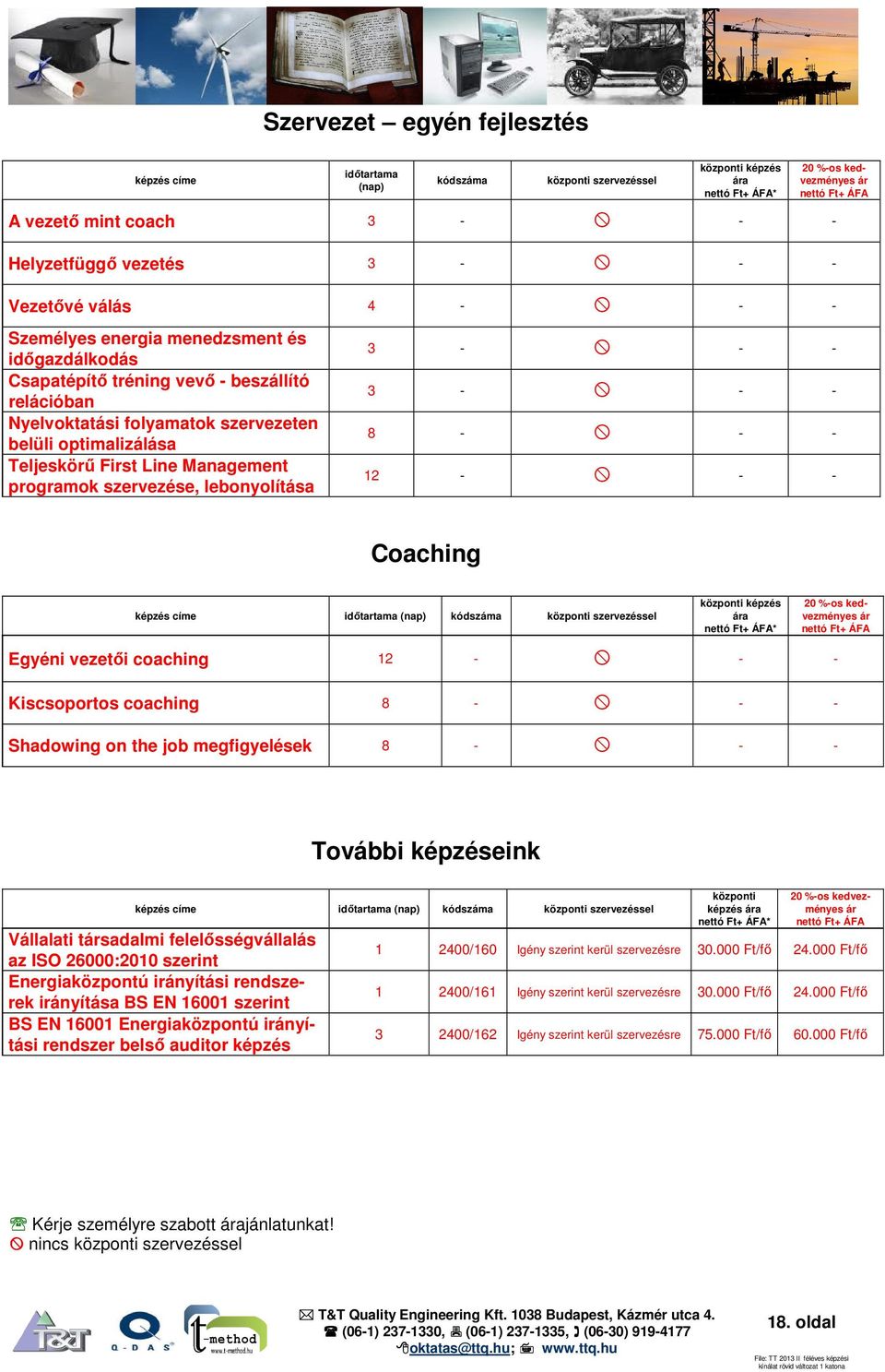 coaching 12 - - - Kiscsoportos coaching 8 - - - Shadowing on the job megfigyelések 8 - - - További képzéseink Vállalati tsadalmi felelősségvállalás az ISO 26000:2010 szerint Energiaközpontú