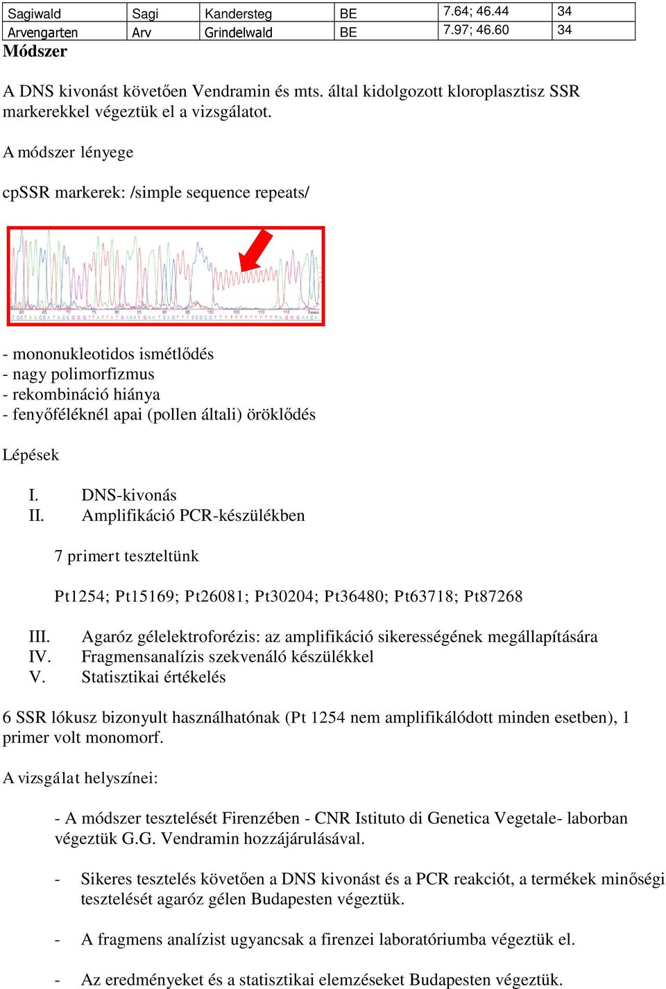 A módszer lényege cpssr markerek: /simple sequence repeats/ - mononukleotidos ismétlődés - nagy polimorfizmus - rekombináció hiánya - fenyőféléknél apai (pollen általi) öröklődés Lépések I.