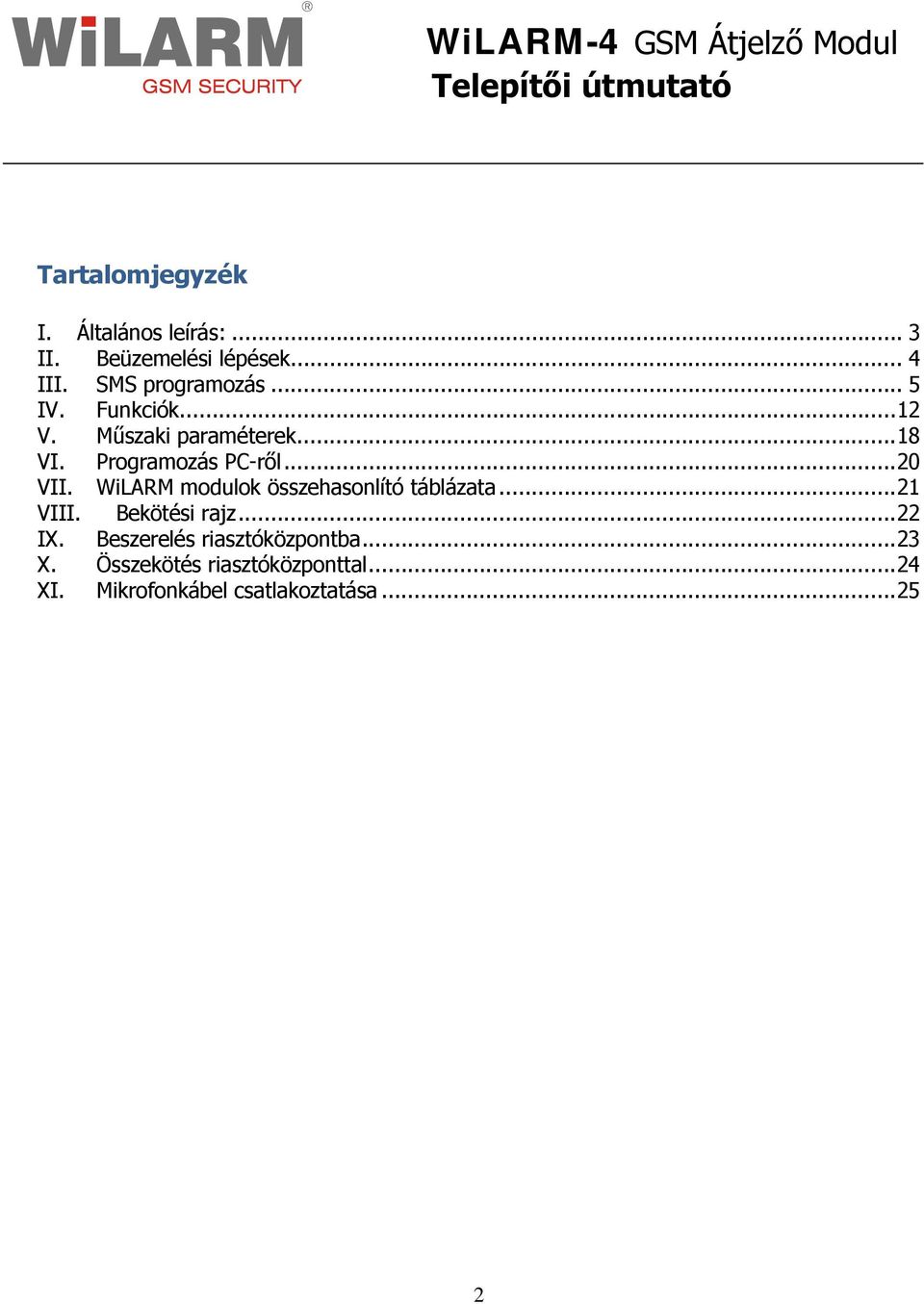 WiLARM modulok összehasonlító táblázata... 21 VIII. Bekötési rajz... 22 IX.