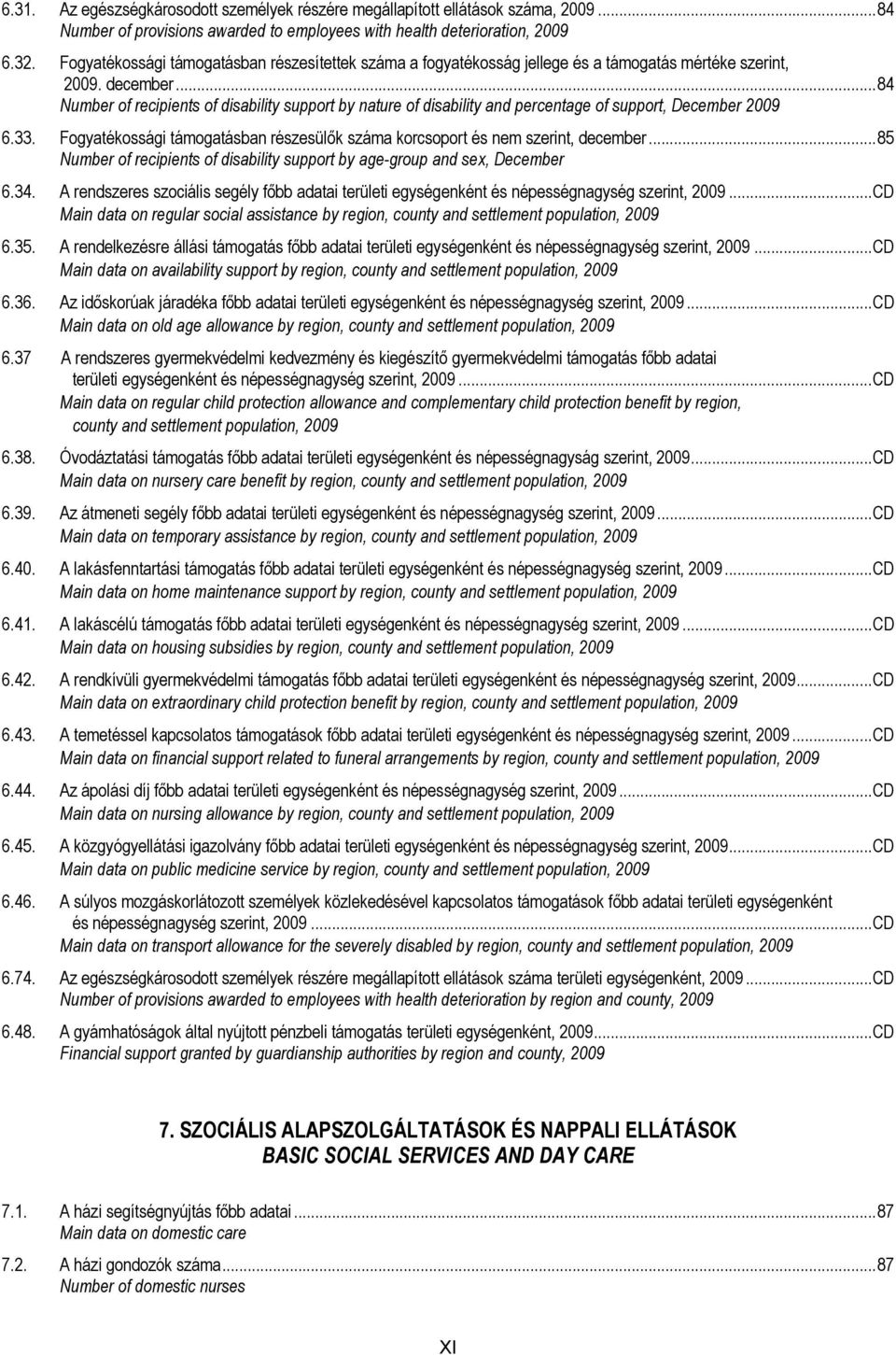 ..84 Number of recipients of disability support by nature of disability and percentage of support, December 2009 6.33. Fogyatékossági támogatásban részesülők korcsoport és nem szerint, december.