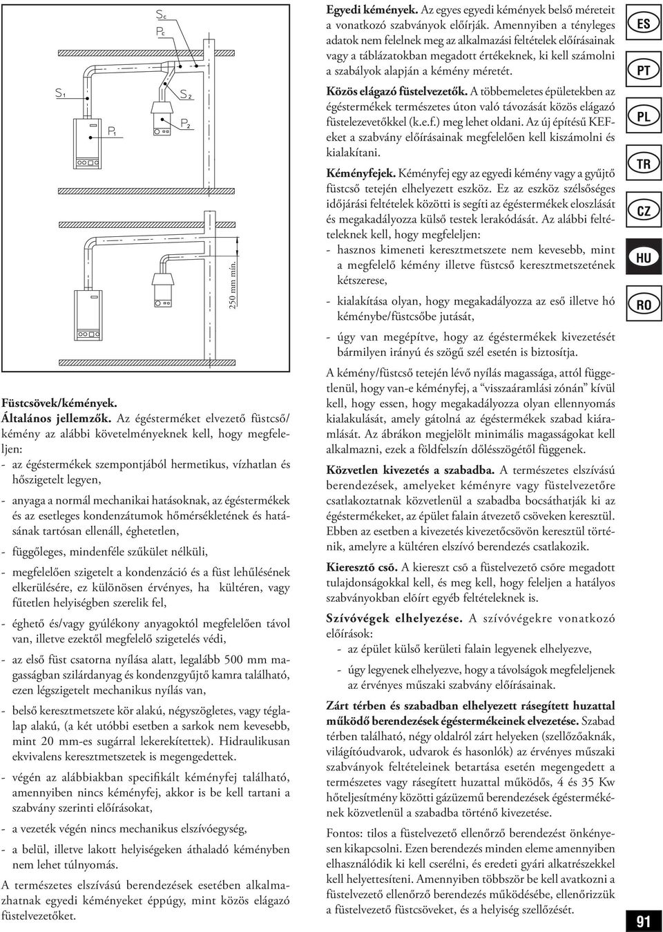 hatásoknak, az égéstermékek és az esetleges kondenzátumok hőmérsékletének és hatásának tartósan ellenáll, éghetetlen, - függőleges, mindenféle szűkület nélküli, - megfelelően szigetelt a kondenzáció