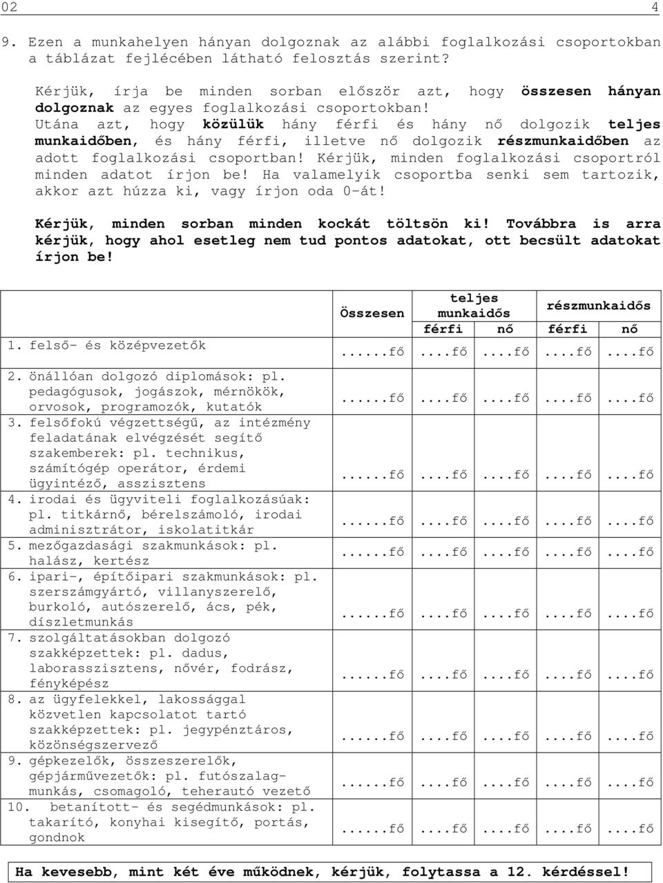 Utána azt, hogy közülük hány férfi és hány nő dolgozik teljes munkaidőben, és hány férfi, illetve nő dolgozik részmunkaidőben az adott foglalkozási csoportban!