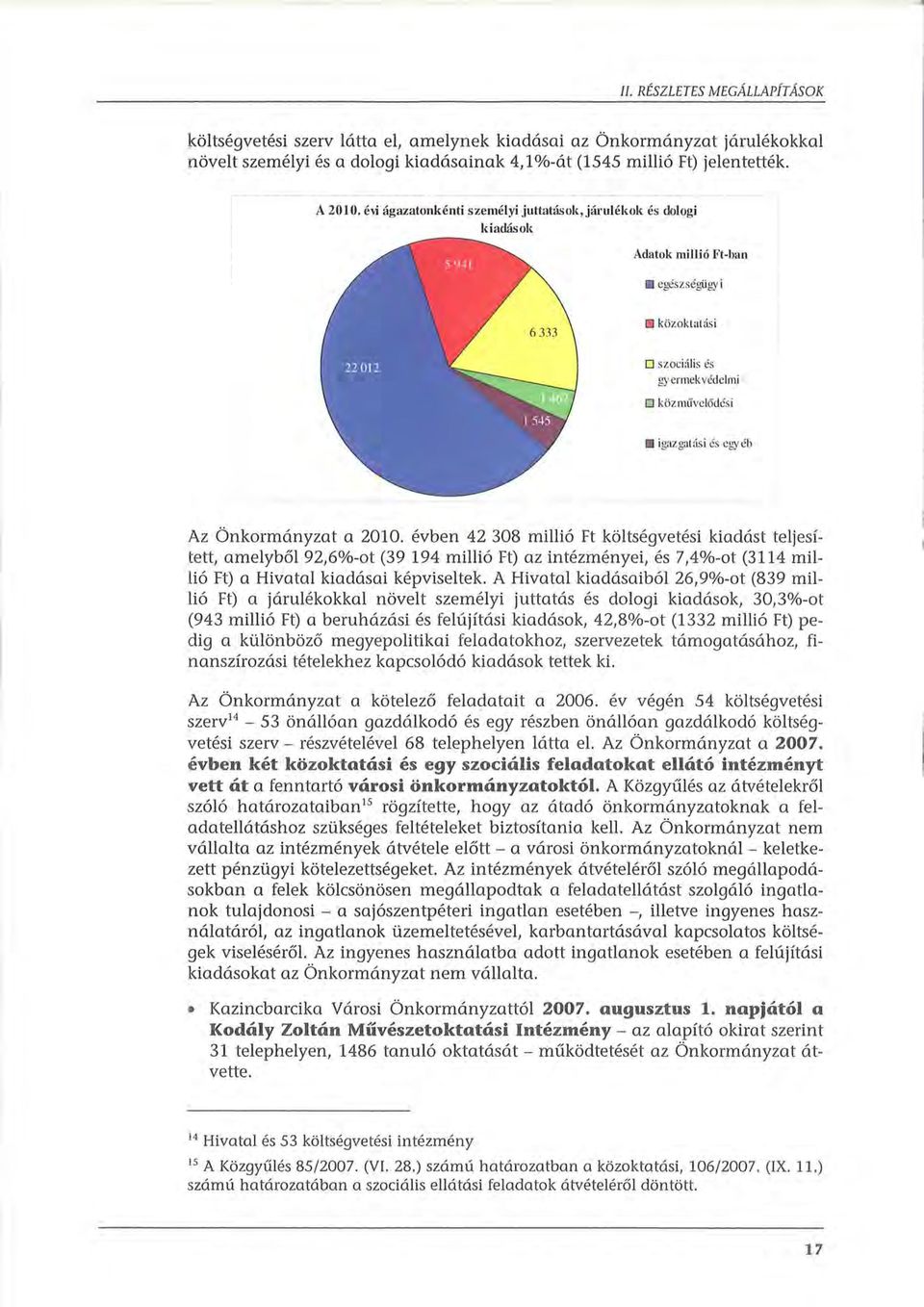 a 2010. évben 42 308 millió Ft költségvetési kiadást teljesített, amelyből 92,6%-t (39 194 millió Ft) az intézményei, és 7,4%-t (311 4 millió Ft) a Hivatal kiadásai képviseltek.