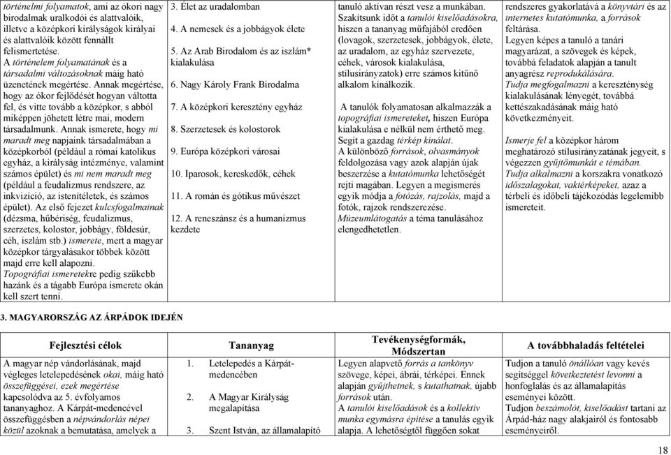 Annak megértése, hogy az ókor fejlődését hogyan váltotta fel, és vitte tovább a középkor, s abból miképpen jöhetett létre mai, modern társadalmunk.