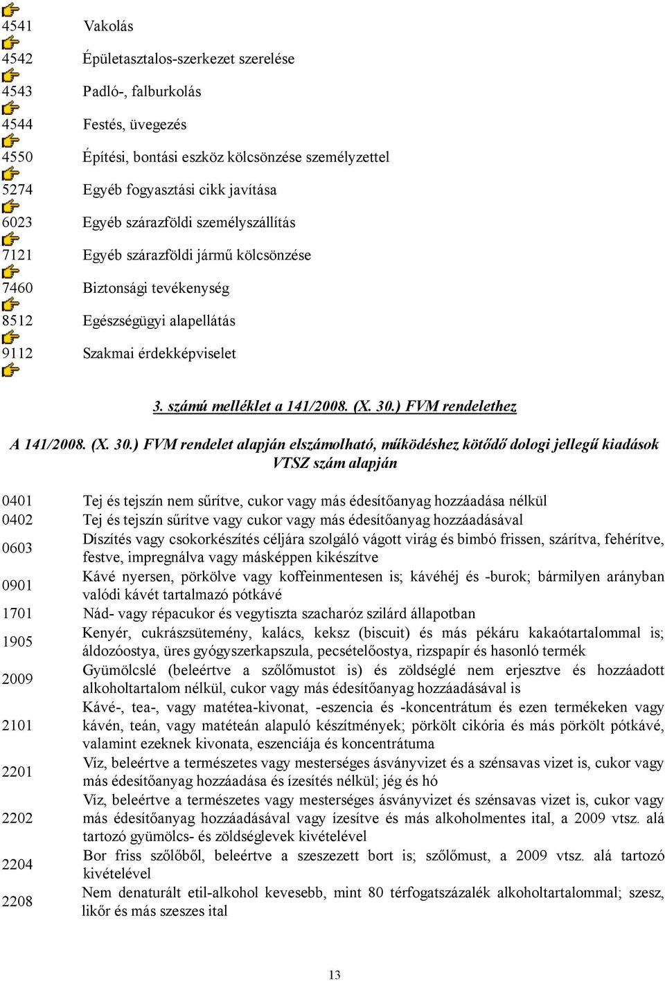 30.) FVM rendelethez A 141/2008. (X. 30.