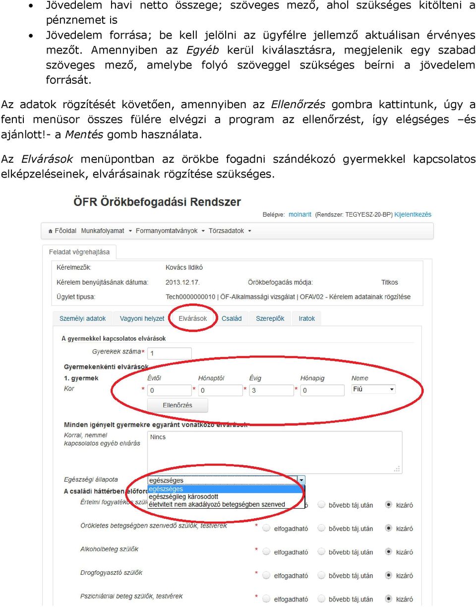 Az adatok rögzítését követően, amennyiben az Ellenőrzés gombra kattintunk, úgy a fenti menüsor összes fülére elvégzi a program az ellenőrzést, így elégséges