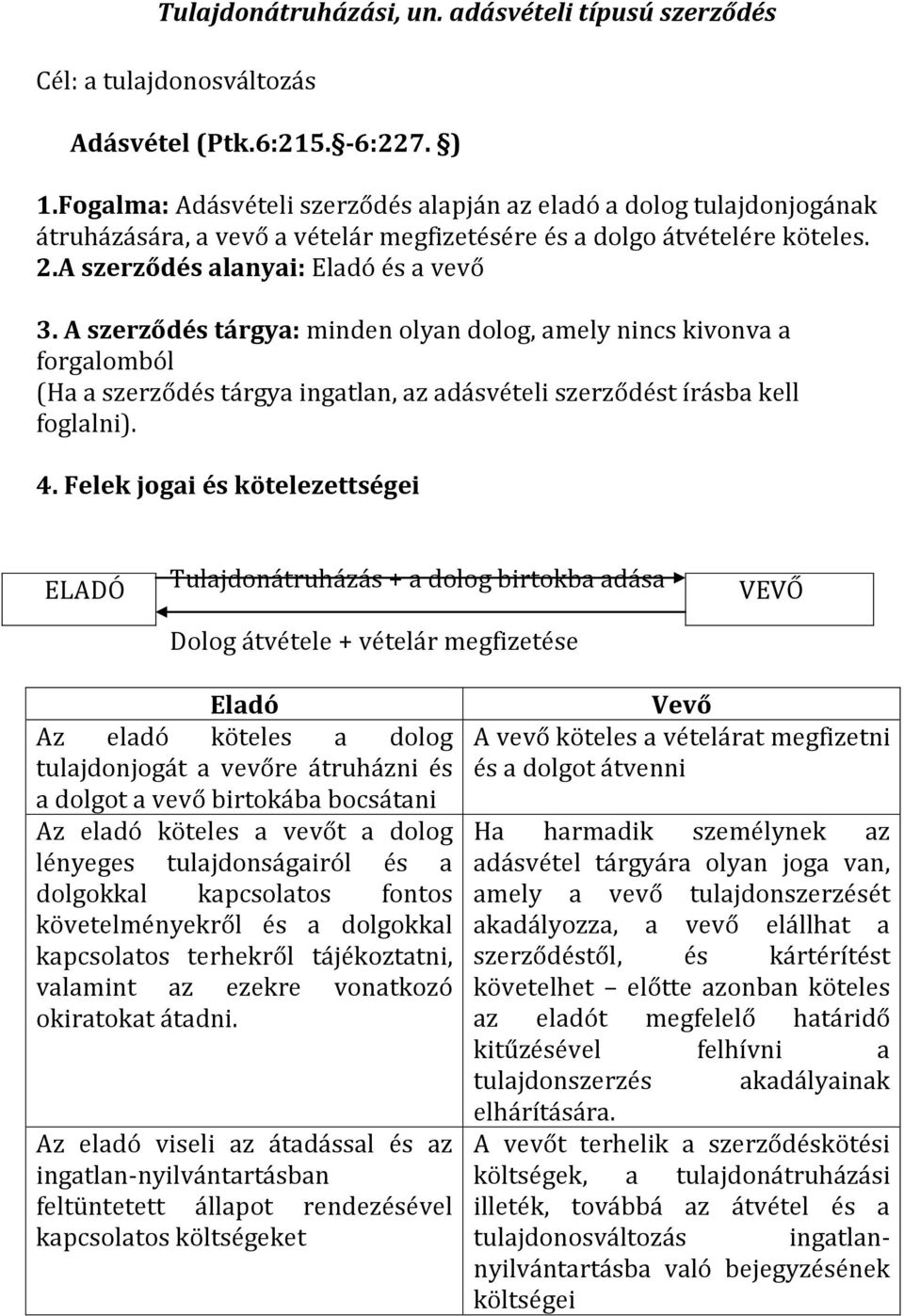 A szerződés tárgya: minden olyan dolog, amely nincs kivonva a forgalomból (Ha a szerződés tárgya ingatlan, az adásvételi szerződést írásba kell foglalni). 4.