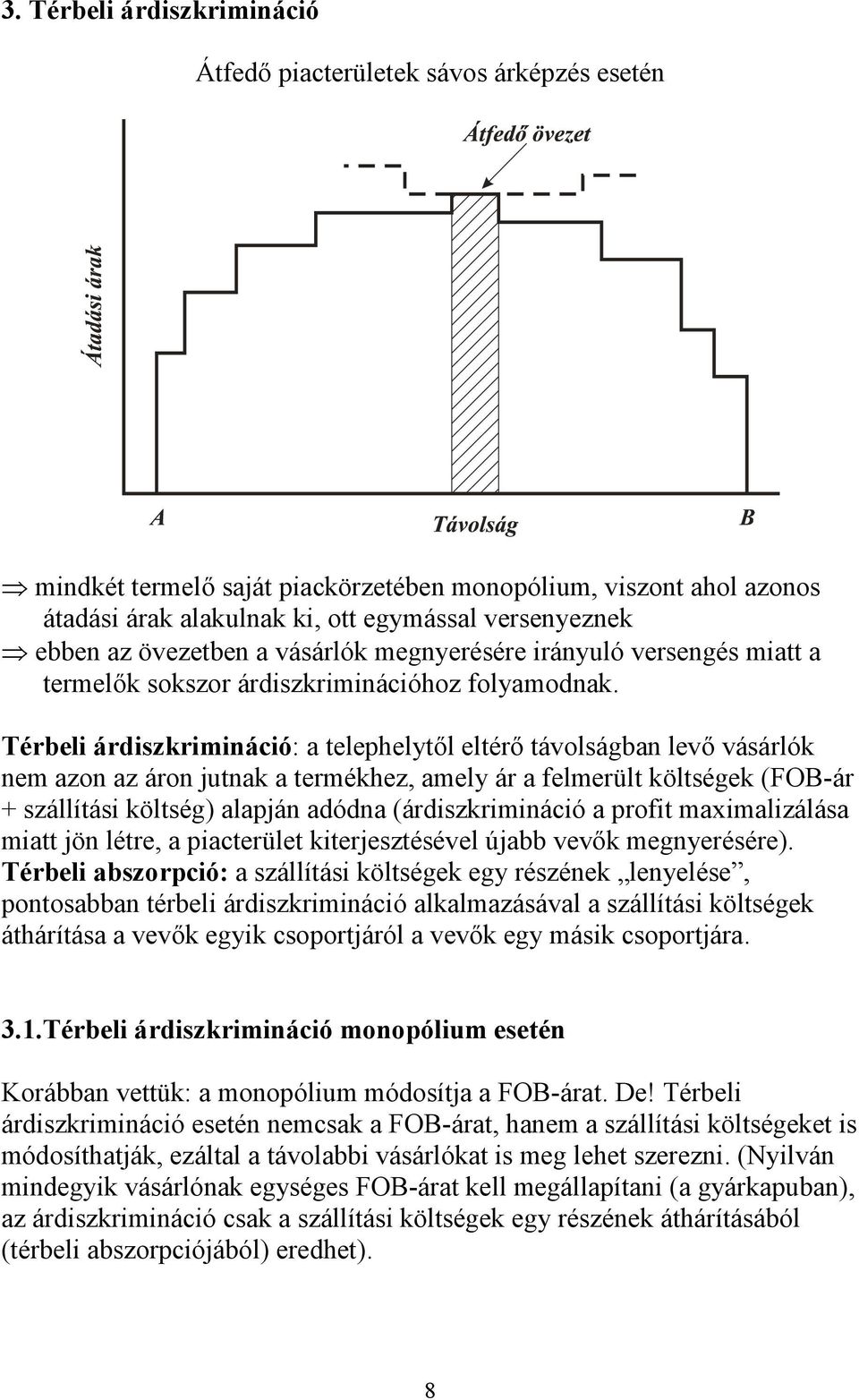 Térbeli árdiszkrimináció: a telephelytől eltérő távolságban levő vásárlók nem azon az áron jutnak a termékhez, amely ár a felmerült költségek (FOB-ár + szállítási költség) alapján adódna