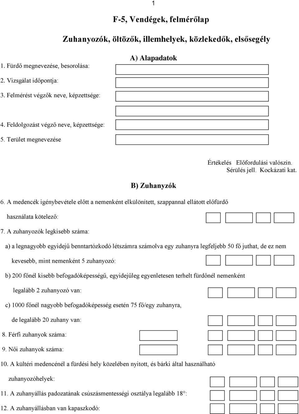 A zuhanyozók legkisebb száma: a) a legnagyobb egyidejű benntartózkodó létszámra számolva egy zuhanyra legfeljebb 50 fő juthat, de ez nem kevesebb, mint nemenként 5 zuhanyozó: b) 200 főnél kisebb