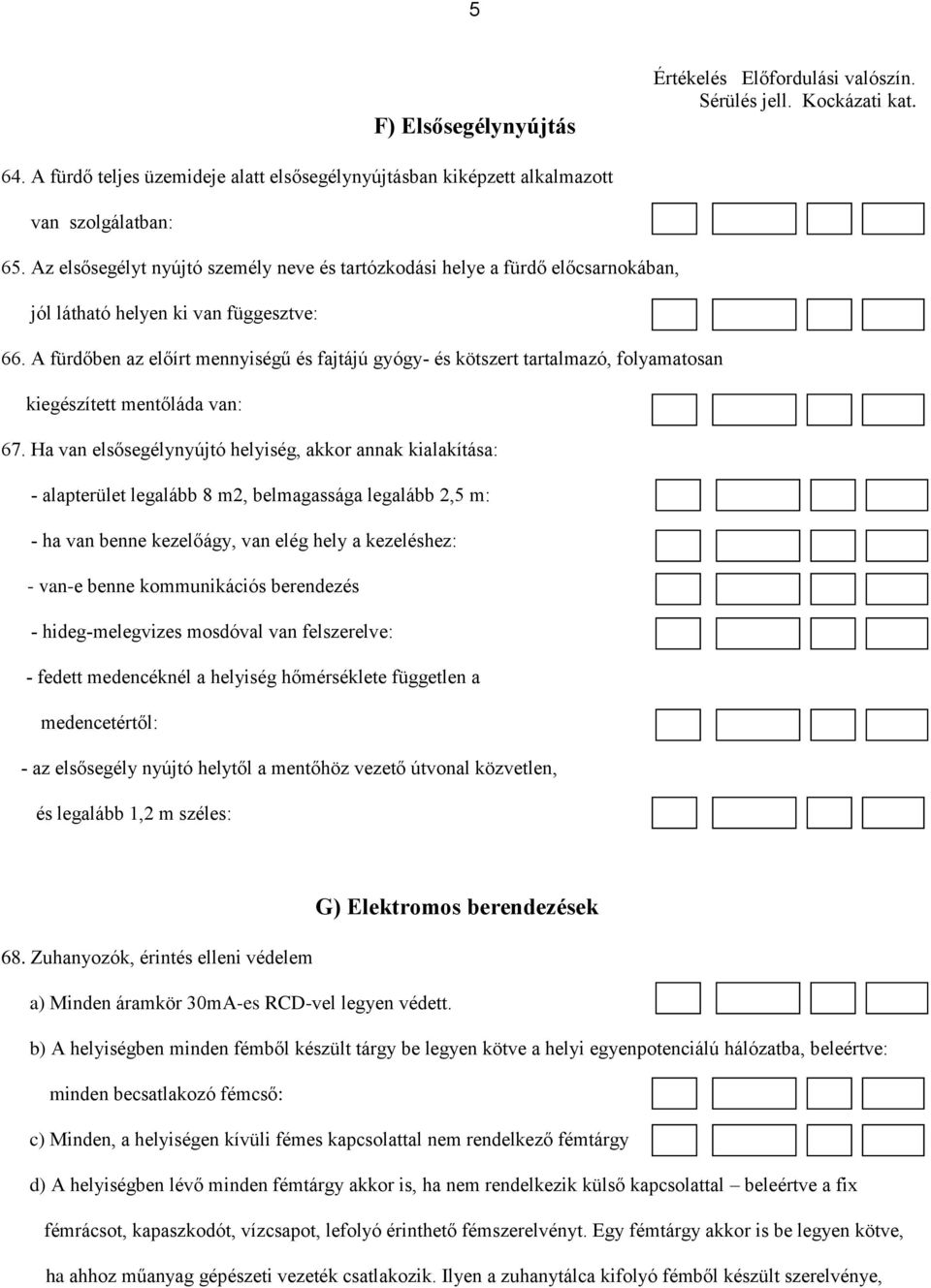 A fürdőben az előírt mennyiségű és fajtájú gyógy- és kötszert tartalmazó, folyamatosan kiegészített mentőláda van: 67.