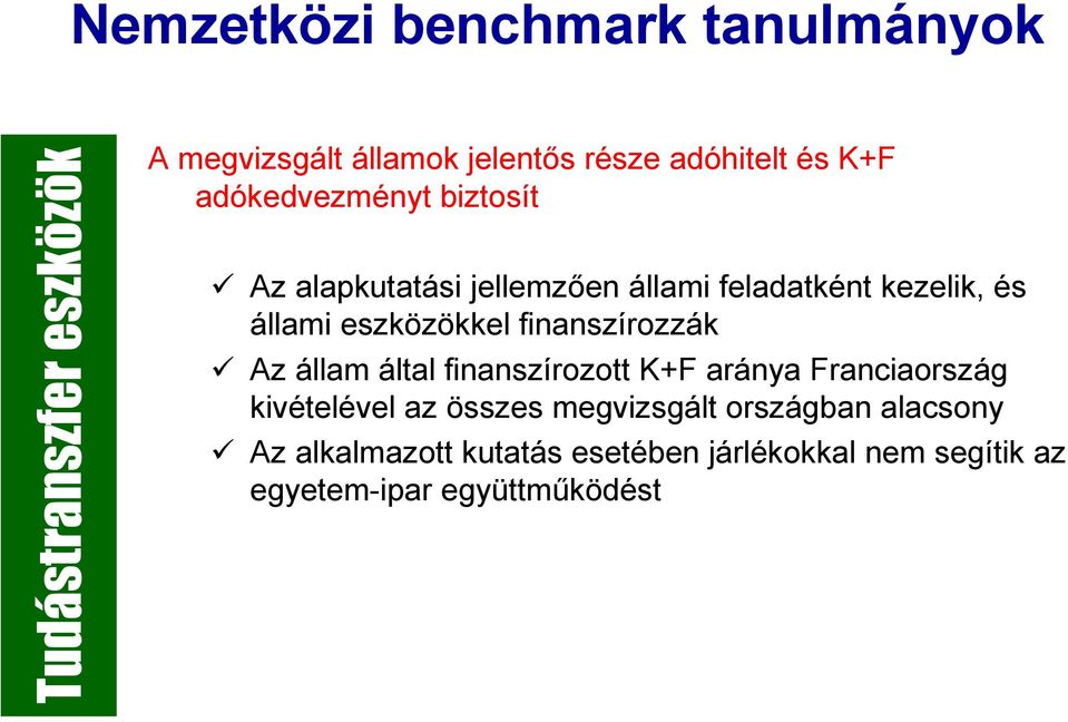 eszközökkel finanszírozzák Az állam által finanszírozott K+F aránya Franciaország kivételével az összes