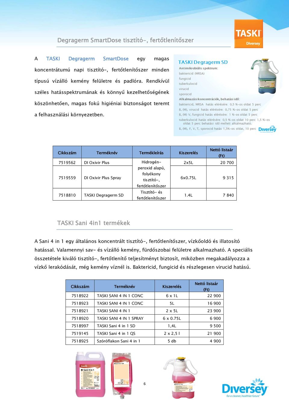 eírás 7519562 DI Oxivir Plus Hidrogénperoxid 2x5L 20 700 7519559 DI Oxivir Plus Spray alapú, folyékony tisztító-, 6x0.