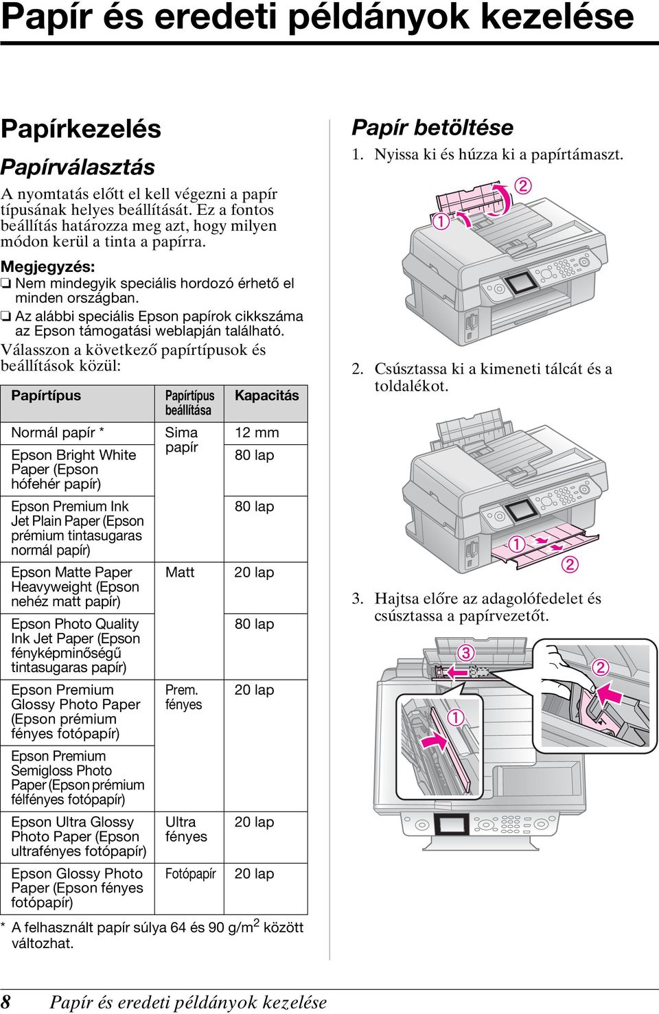 Az alábbi speciális Epson papírok cikkszáma az Epson támogatási weblapján található.