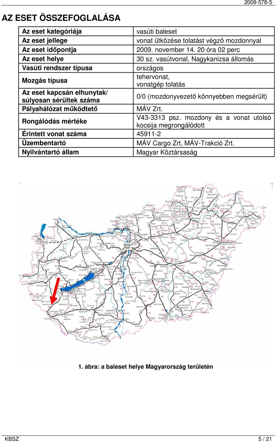 vasútvonal, Nagykanizsa állomás Vasúti rendszer típusa országos Mozgás típusa tehervonat, vonatgép tolatás Az eset kapcsán elhunytak/ súlyosan sérültek száma 0/0