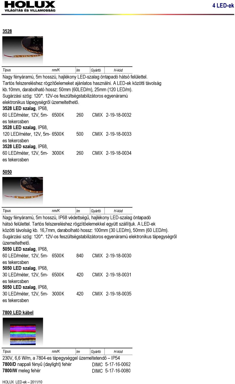 3528 LED szalag, IP68, 60 LED/méter, 12V, 5mes 6500K 260 CMIX 2-19-18-0032 tekercsben 3528 LED szalag, IP68, 120 LED/méter, 12V, 5mes 6500K 500 CMIX 2-19-18-0033 tekercsben 3528 LED szalag, IP68, 60