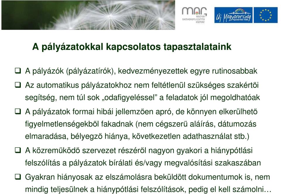 cégszerű aláírás, dátumozás elmaradása, bélyegző hiánya, következetlen adathasználat stb.