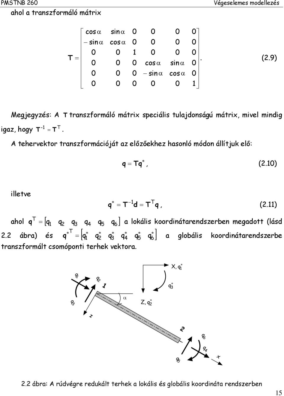 A tehervektr transzfrmációját az előzőekhez hasnló módn állítjuk elő: q q, (.) illetve q d q, (.