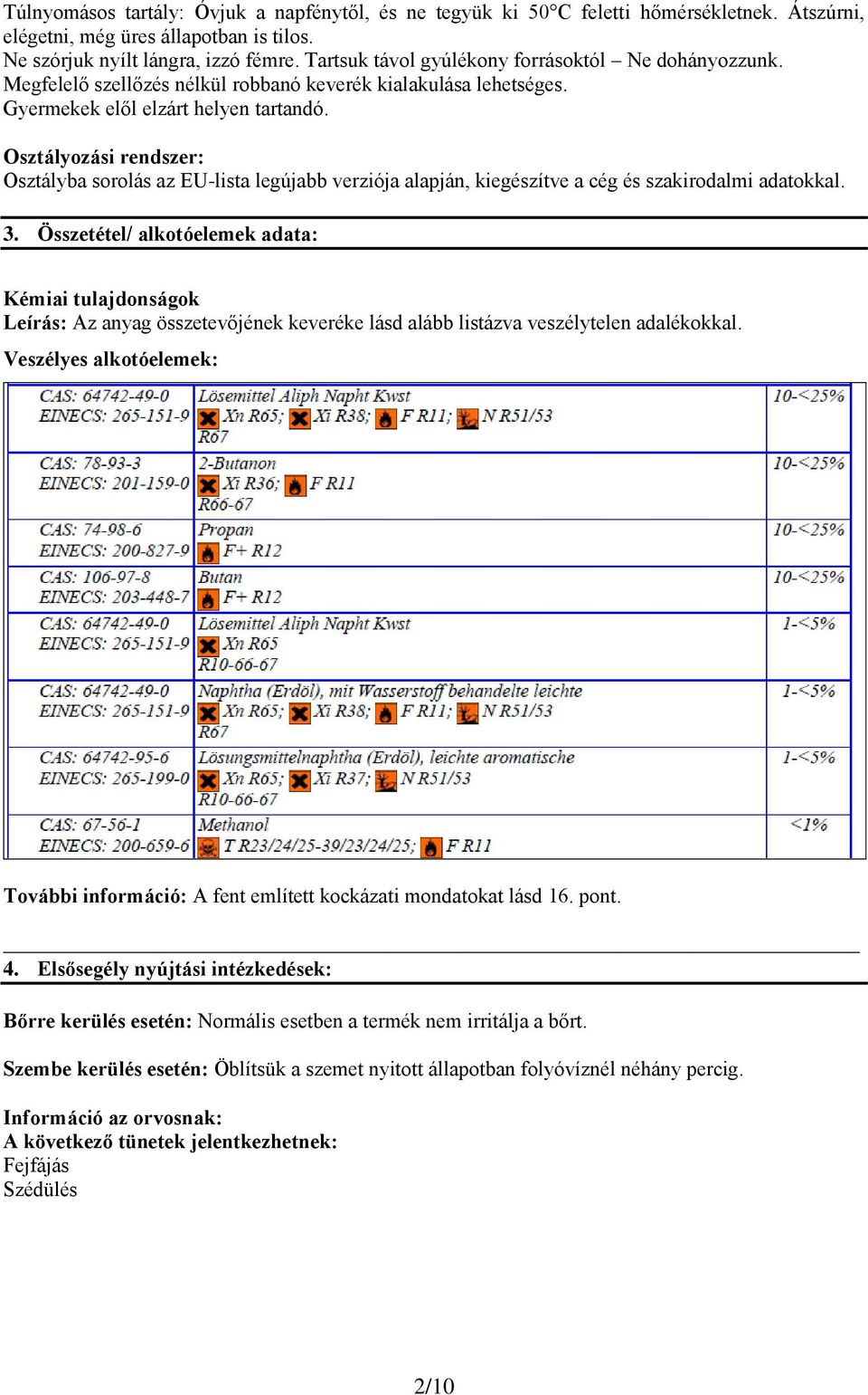 Osztályozási rendszer: Osztályba sorolás az EU-lista legújabb verziója alapján, kiegészítve a cég és szakirodalmi adatokkal. 3.