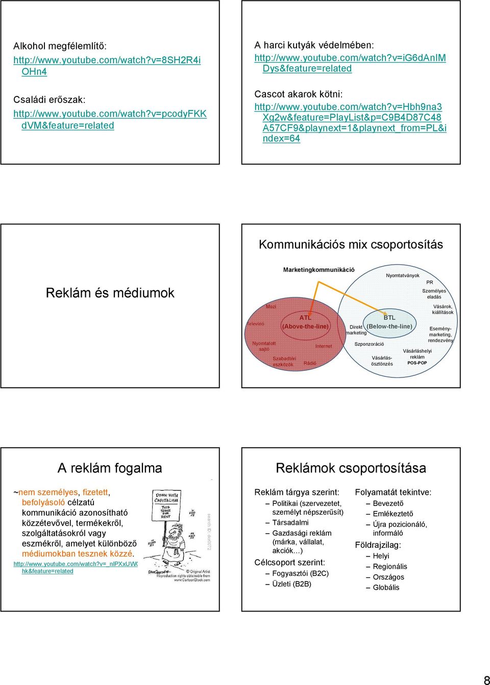 v=hbh9na3 Xg2w&feature=PlayList&p=C9B4D87C48 A57CF9&playnext=1&playnext_from=PL&i ndex=64 Kommunikációs mix csoportosítás Reklám és médiumok Televízió Mozi Nyomtatott sajtó Marketingkommunikáció ATL