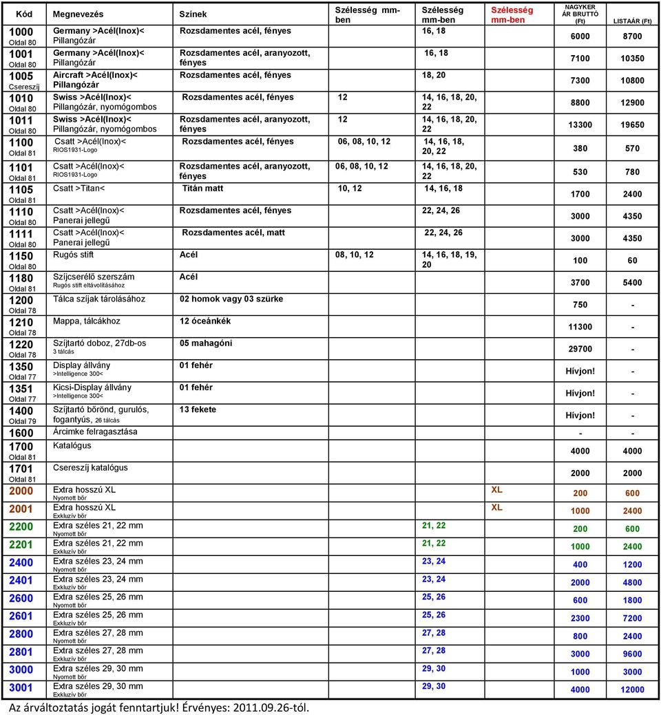 acél, aranyozott, 16, 18 fényes Rozsdamentes acél, fényes 18, 20 Rozsdamentes acél, fényes 12 14,, Rozsdamentes acél, aranyozott, fényes 12 14,, NAGYKER BRUTTÓ LITA 6000 8700 7100 10350 7300 10800