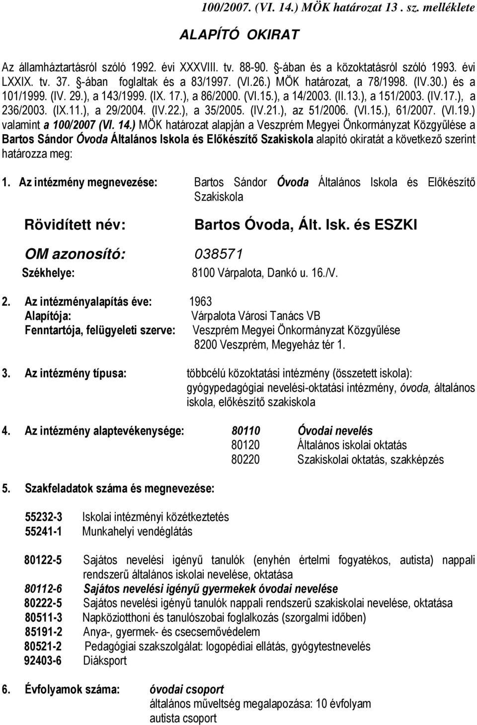 (IX.11.), a 29/2004. (IV.22.), a 35/2005. (IV.21.), az 51/2006. (VI.15.), 61/2007. (VI.19.) valamint a 100/2007 (VI. 14.