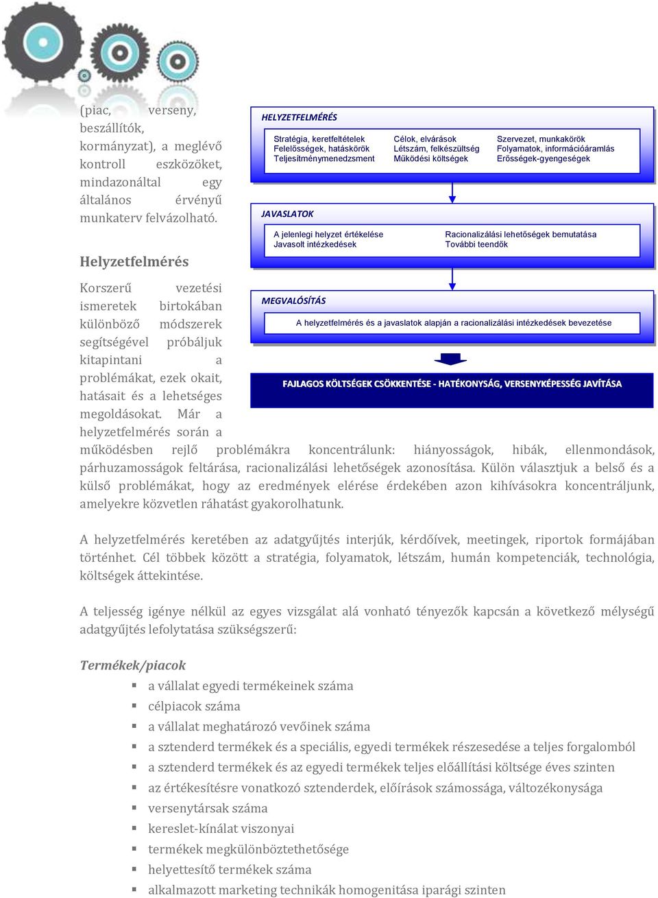 kitapintani a problémákat, ezek okait, hatásait és a lehetséges FAJLAGOS KÖLTSÉGEK CSÖKKENTÉSE - HATÉKONYSÁG, VERSENYKÉPESSÉG JAVÍTÁSA megoldásokat.