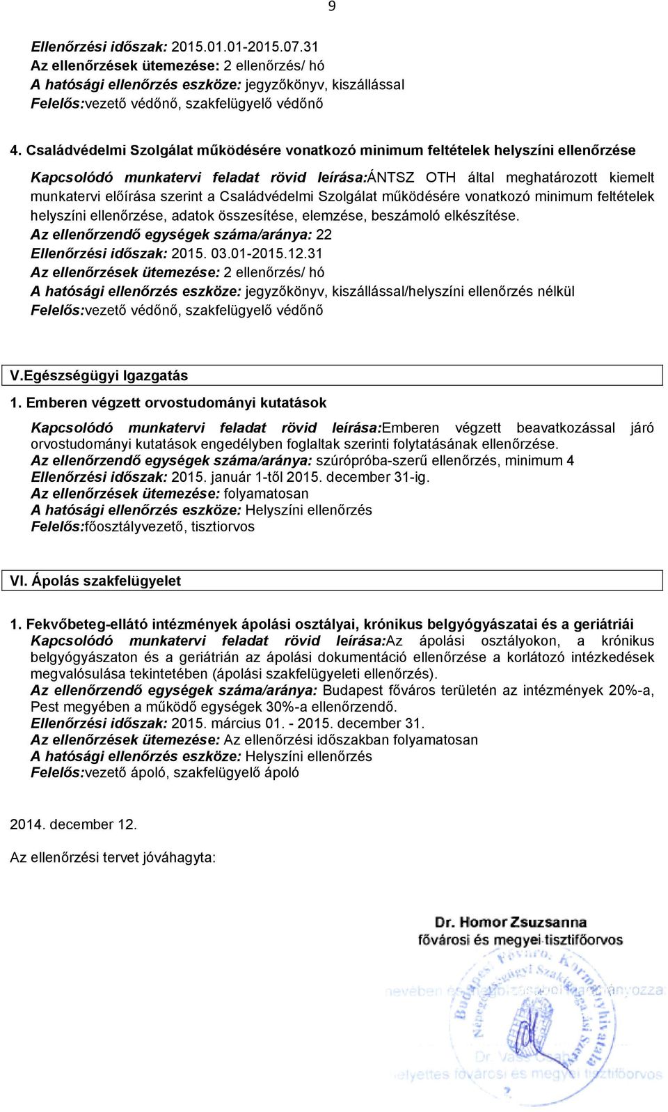 Családvédelmi Szolgálat működésére vonatkozó minimum feltételek helyszíni ellenőrzése, adatok összesítése, elemzése, beszámoló elkészítése.