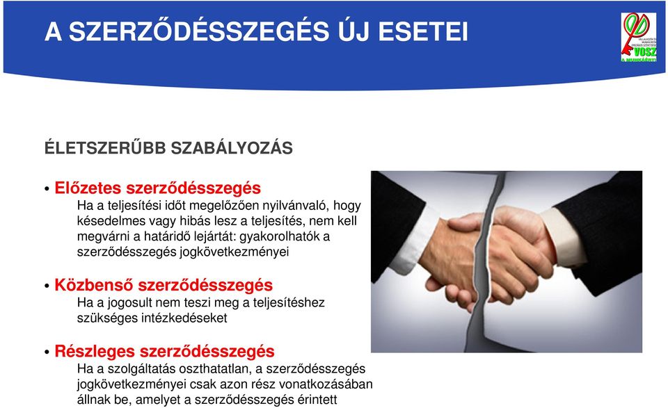 Közbenső szerződésszegés Ha a jogosult nem teszi meg a teljesítéshez szükséges intézkedéseket Részleges szerződésszegés Ha a