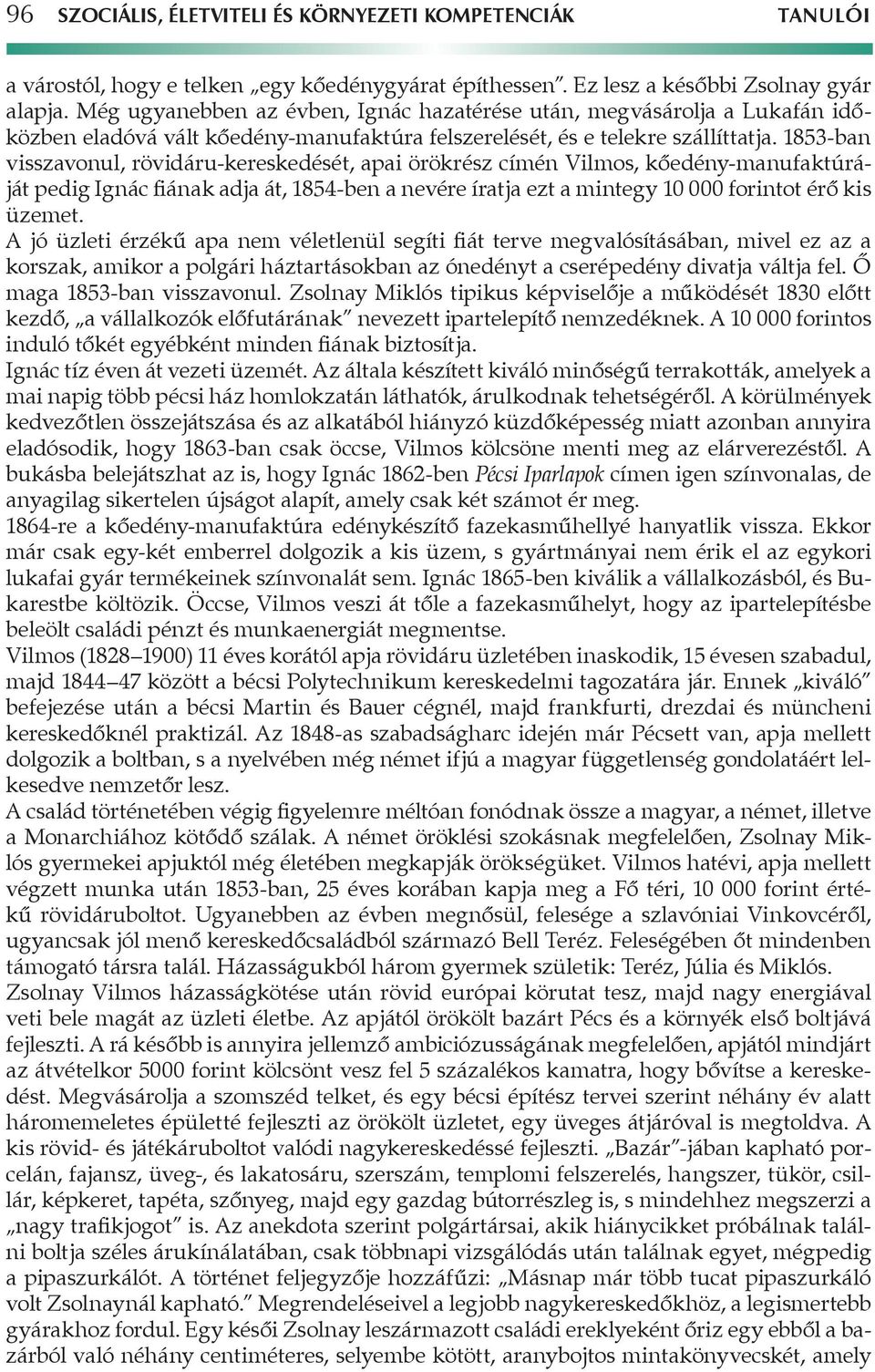 1853-ban visszavonul, rövidáru-kereskedését, apai örökrész címén Vilmos, kőedény-manufaktúráját pedig Ignác fiának adja át, 1854-ben a nevére íratja ezt a mintegy 10 000 forintot érő kis üzemet.