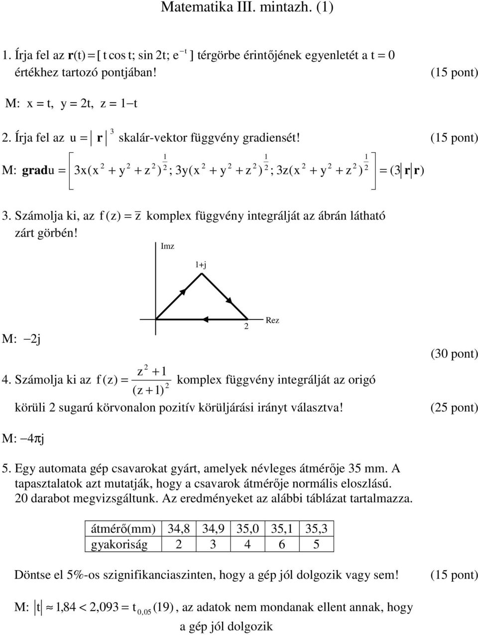 Sámolj k f () komplex füvéy eráljá oró ( + ) körül surú körvolo poív körüljárás ráy válsv! (0 po) (5 po) M: 4πj 5. Ey uom ép csvrok yár, melyek évlees ámérője 5 mm.