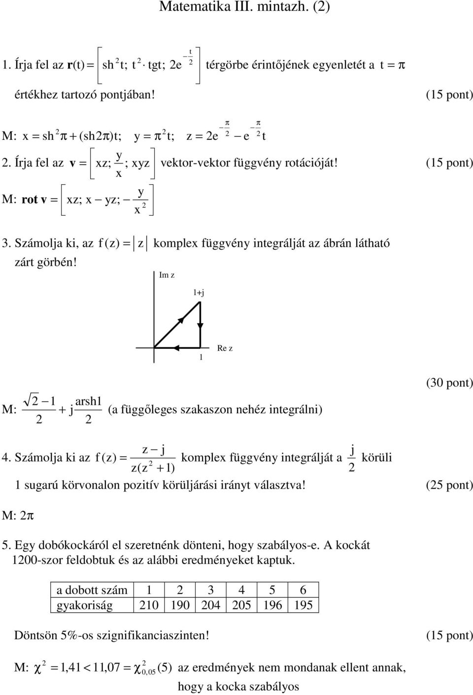 Im +j π Re M: + rsh j ( füőlees skso ehé erál) (0 po) j j 4. Sámolj k f () komplex füvéy eráljá körül ( + ) surú körvolo poív körüljárás ráy válsv!