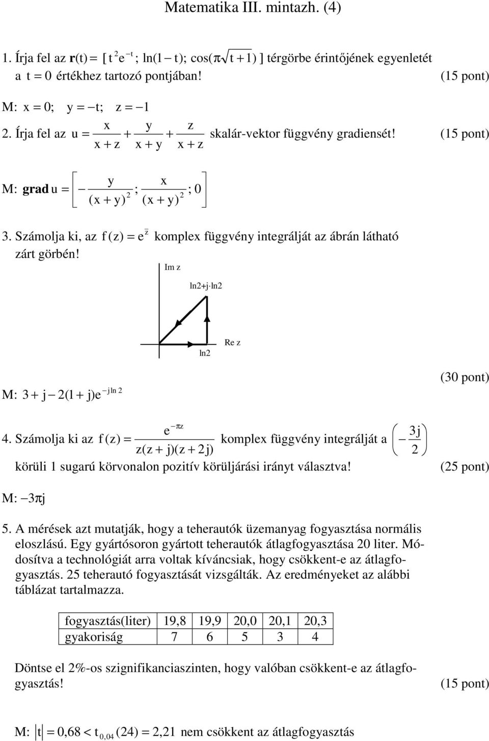 Sámolj k f () komplex füvéy eráljá ( + j)( + j) körül surú körvolo poív körüljárás ráy válsv! j (5 po) M: πj 5. A mérések muják, hoy eheruók üemy foysás ormáls eloslású.