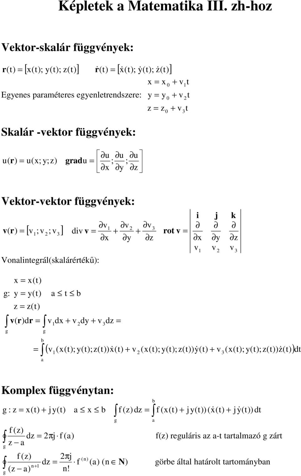 + v + v u( r ) u(x; y;) u u u rdu ; ; x y Vekor-vekor füvéyek: v ( r) [ v ;v ; ] v Volerál(sklárérékű): v v v dv v + + x y ro v x v j y k v v x