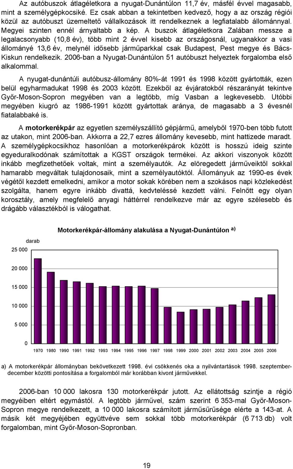 A buszok átlagéletkora Zalában messze a legalacsonyabb (10,8 év), több mint 2 évvel kisebb az országosnál, ugyanakkor a vasi állományé 13,6 év, melynél idősebb járműparkkal csak Budapest, Pest megye