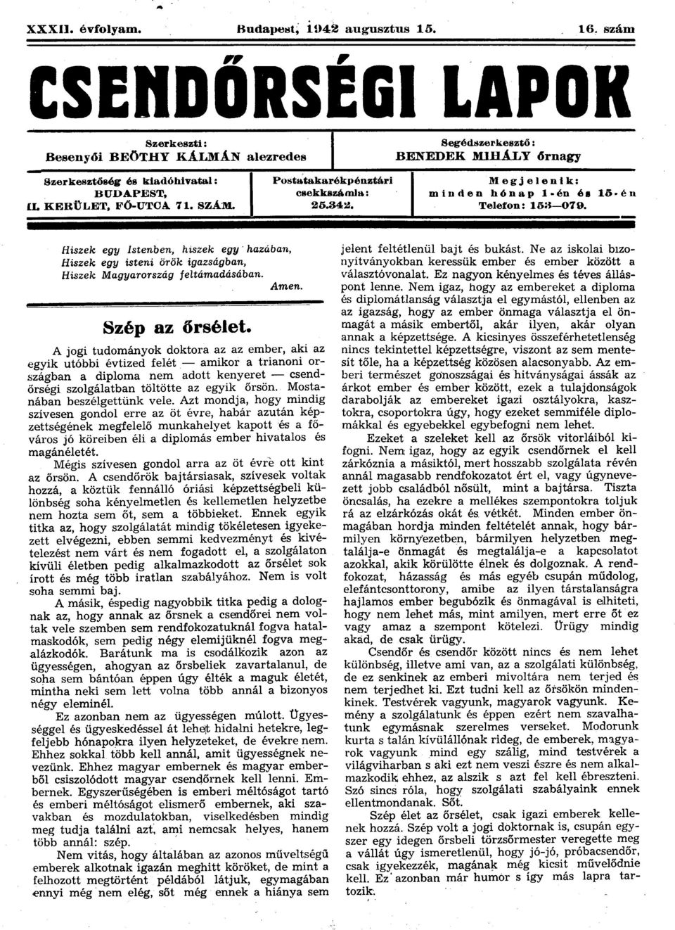 takarékpénztári csekkszámla. : 2ó.34~. Megjelenik: m i n rt e n h ó n a pl. én é. ló é II Telefon: ló:i-079.