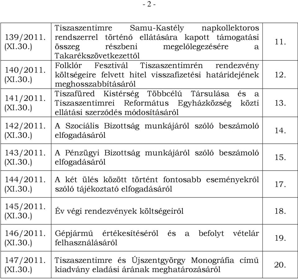 költségeire felvett hitel visszafizetési határidejének meghosszabbításáról Tiszafüred Kistérség Többcélú Társulása és a Tiszaszentimrei Református Egyházközség közti ellátási szerződés módosításáról