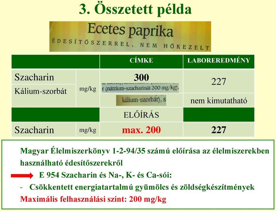 200 227 Magyar Élelmiszerkönyv 1-2-94/35 számú előírása az élelmiszerekben használható