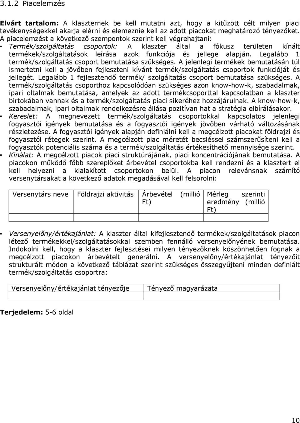 alapján. Legalább 1 termék/szolgáltatás csoport bemutatása szükséges.
