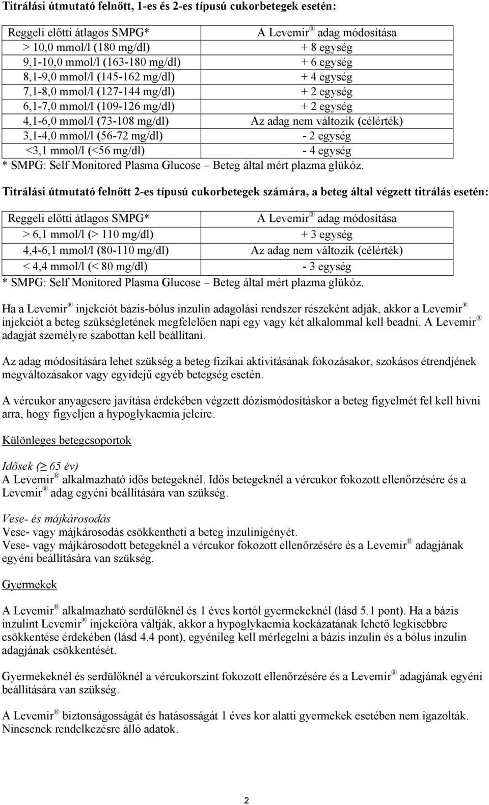 3,1-4,0 mmol/l (56-72 mg/dl) - 2 egység <3,1 mmol/l (<56 mg/dl) - 4 egység * SMPG: Self Monitored Plasma Glucose Beteg által mért plazma glükóz.